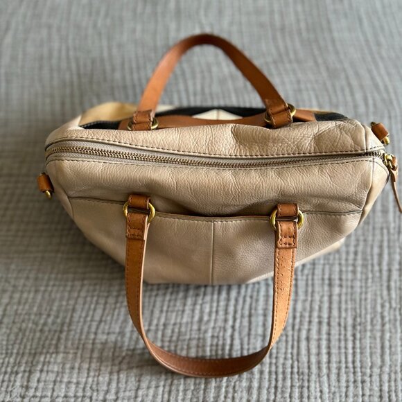 Fossil Amanda Leather Patch Satchel Neutral Multi - Picture 2 of 3